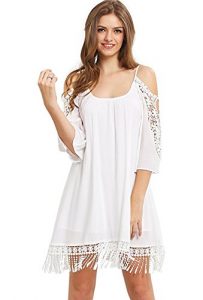Summer Cold Shoulder Crochet Lace Sleeve Loose Beach Dress by Milumia