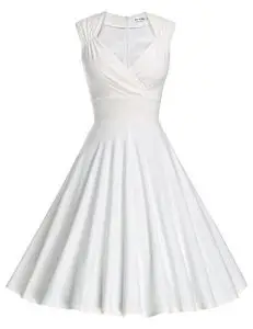 Women's 50s 60s Vintage Sexy V-neck Swing Dress - Little White Dress