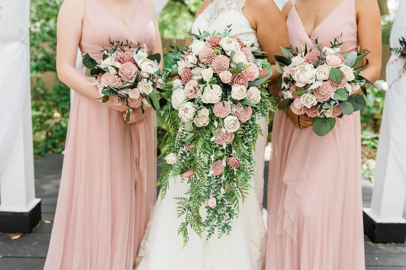 Blushing Rose Wood Wedding Bouquet by Pine & Petal Weddings