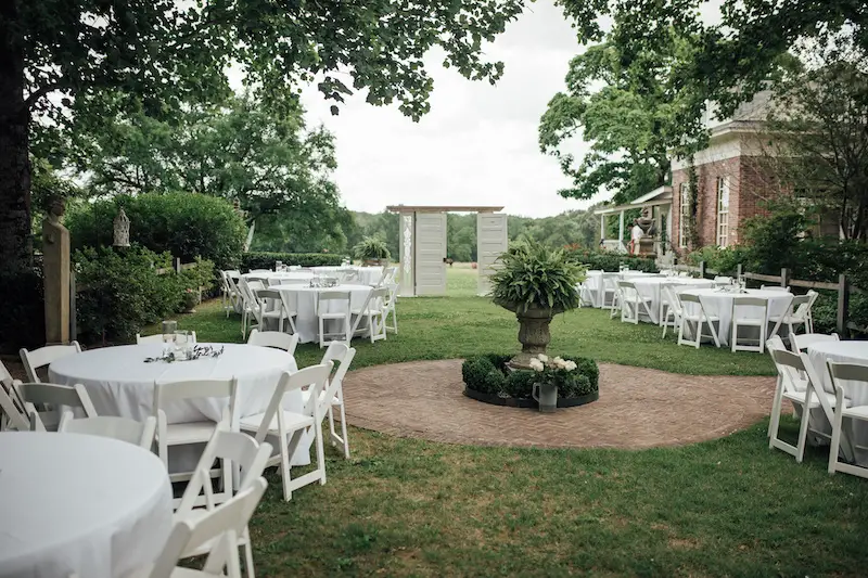 wedding reception setup outside at Hedge Farm in Red Banks, MS photo by The Warmth Around You