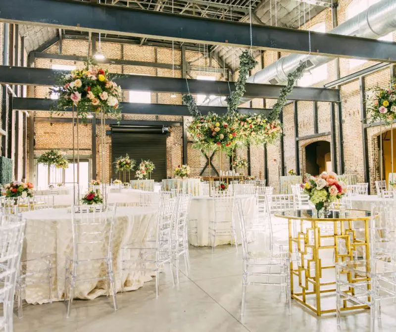 Industrial Venue Downtown Memphis with tables set up at The Kent